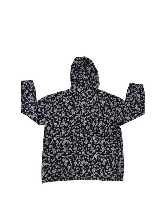 J. Jill Fit On-The-Go Zip Front Hooded Jacket size M Wind Breaker Black Floral - Picture 3 of 12